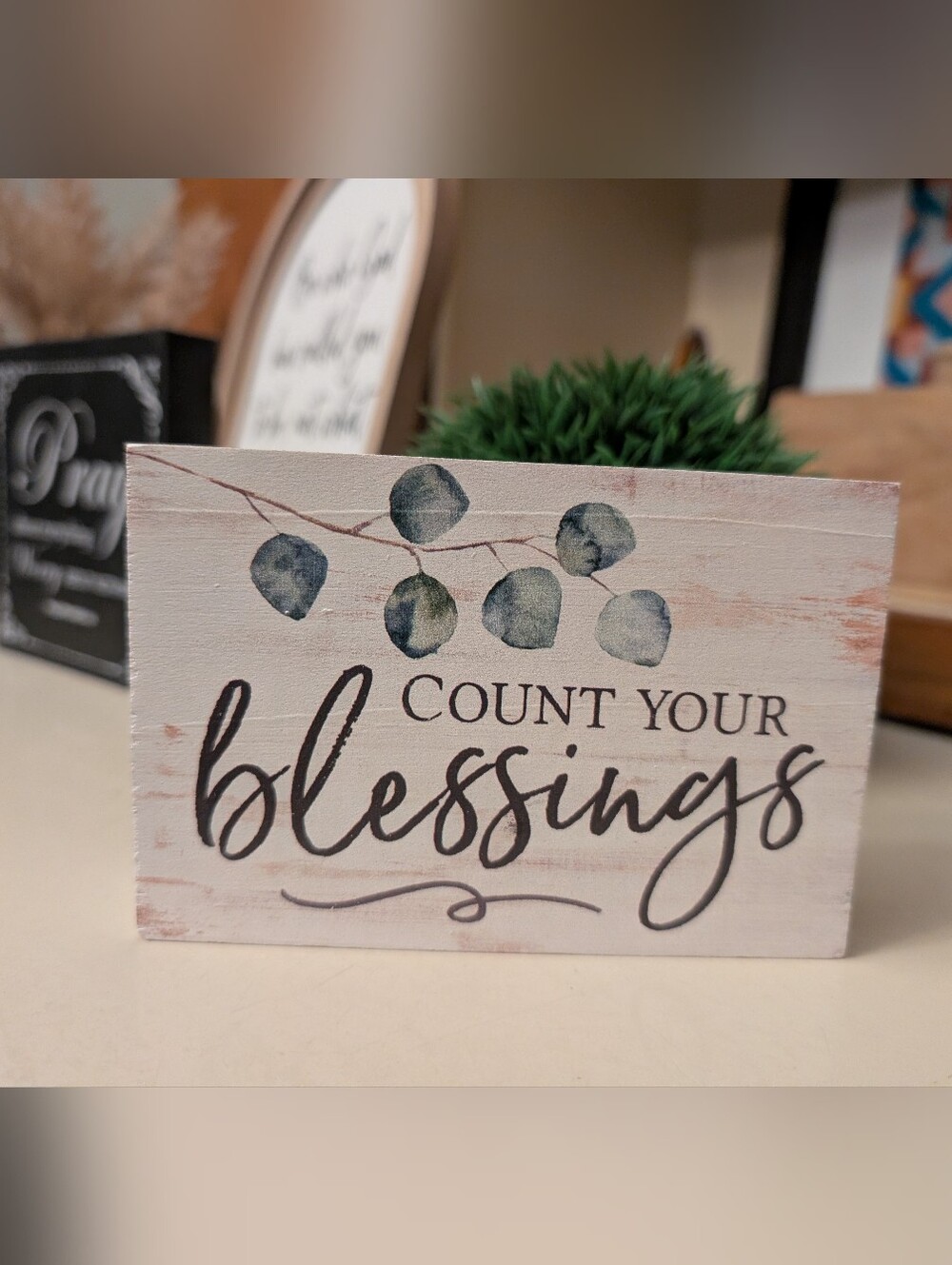 Count Your Blessings Decorative Sign - White and Green